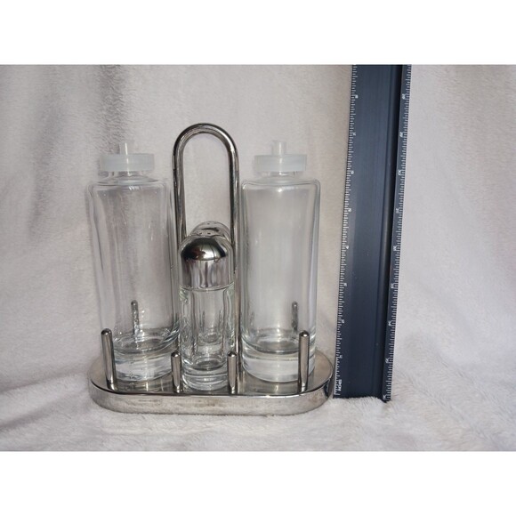 Alessi Italy Stainless Crystal Oil Vinegar Salt Pepper Holder Caddy Cruet - Picture 10 of 10